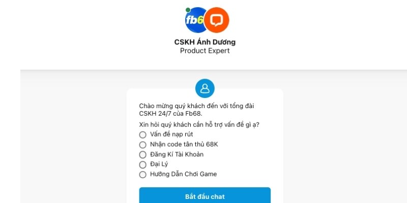 Liên hệ nhân viên CSKH và tư vấn qua cửa sổ chat live FB68